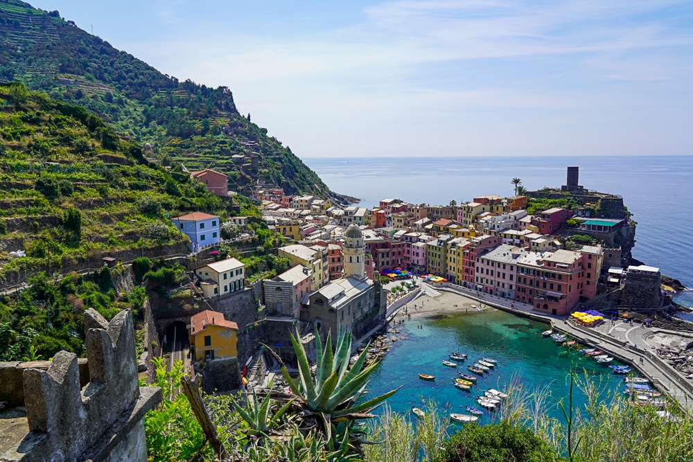 View overlooking Vernazza in the Cinque Terre Italy
