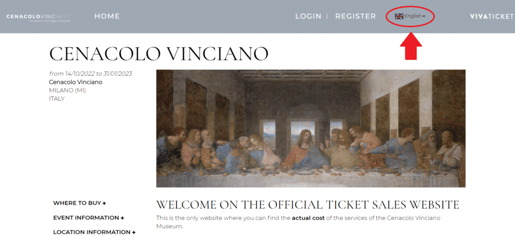 Last Supper Tickets Website screenshot