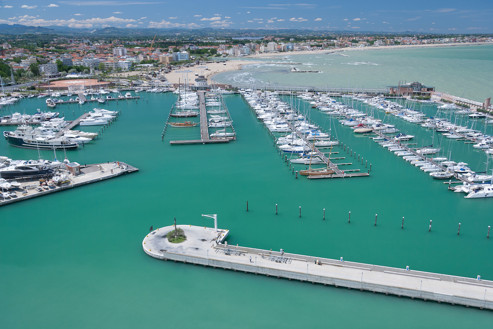 Yachts in Marina Bay in Rimini, Italy