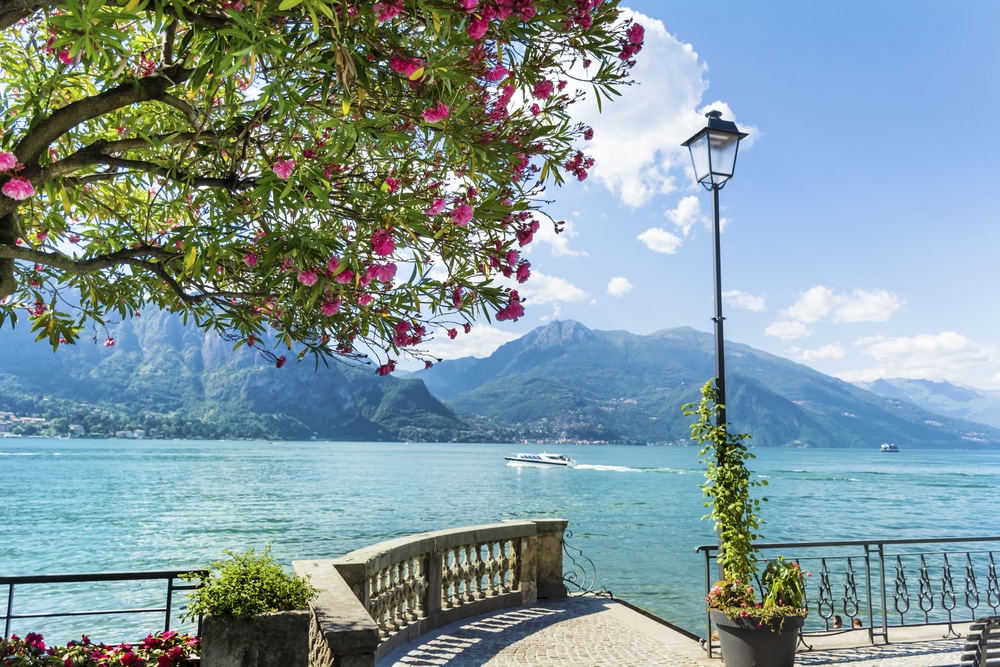 Bellagio Lake Como promenade view of the water. 