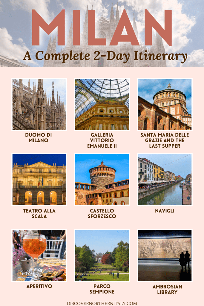 2 days in Milan pin with thumbnails of top things to do in Milan Italy