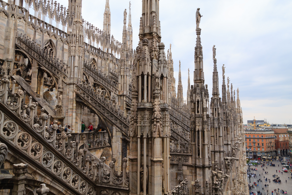 Milan Cathedral, Duomo di Milano, view. Famous Italian landmark. Gothic architecture