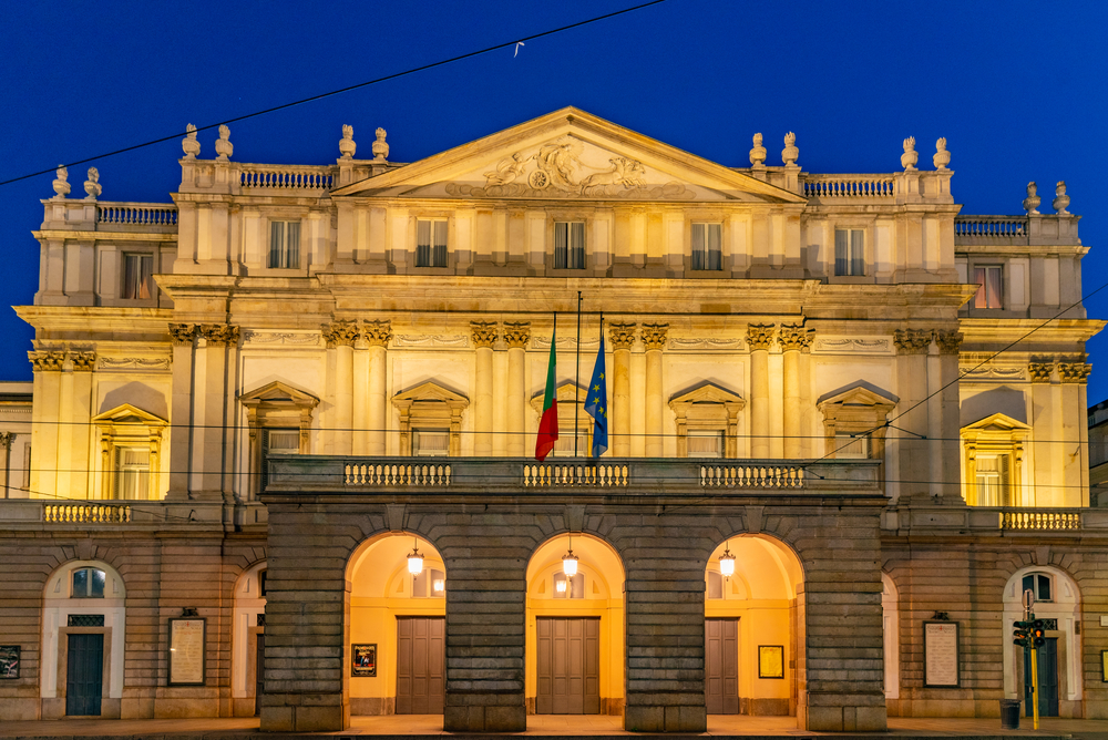 Night view of Teatro alla Scala in Milano, Italy