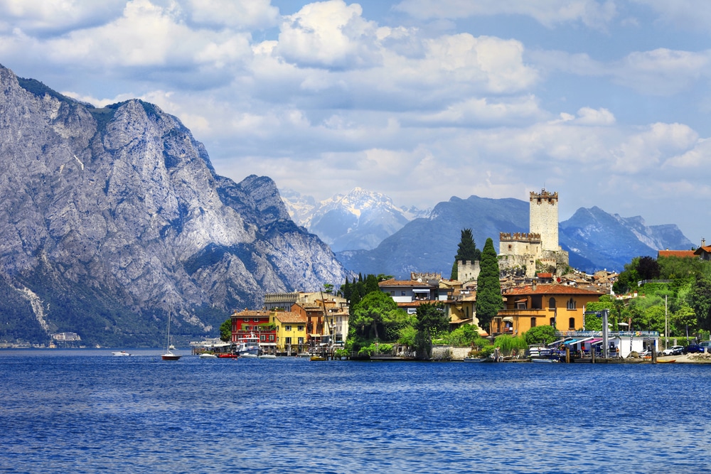 beautiful lago di Garda, north of Italy. view with castle in Malcesine