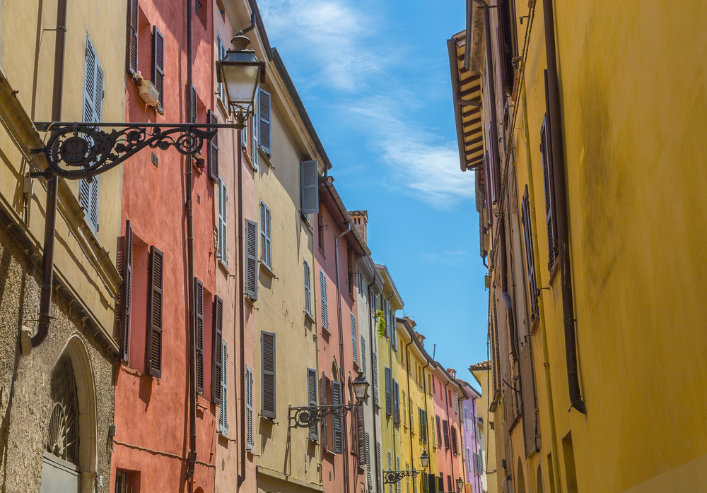 Street in Northern Italy with colorful Houses