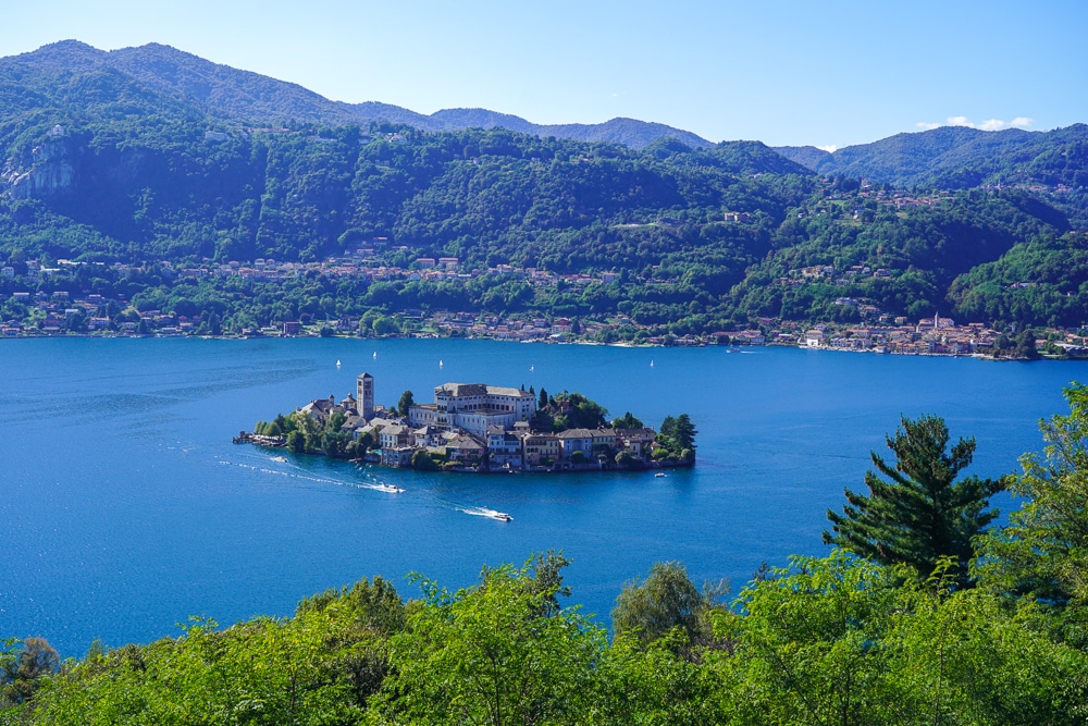 birds eye view of Isola San Giulio at Lake Orta