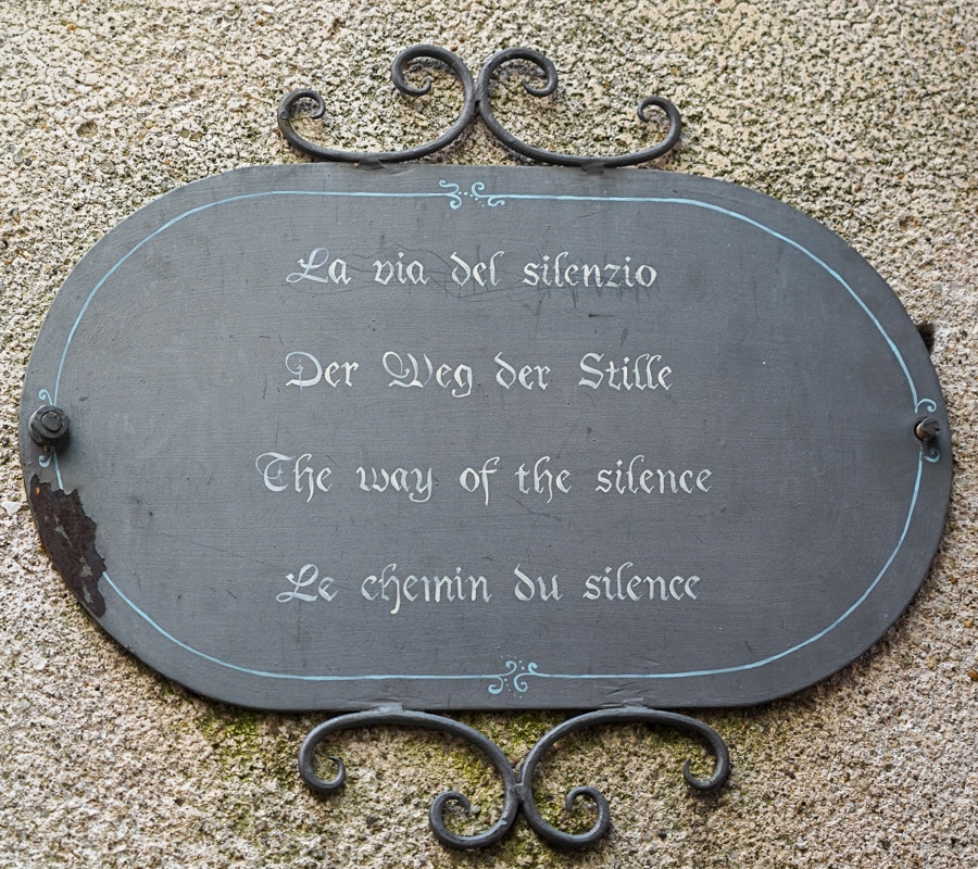 The Way of Silence sign on a wall on Isola San Giulio at Lake Orta