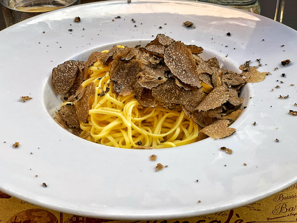 tajarin with truffles in piedmont italy
