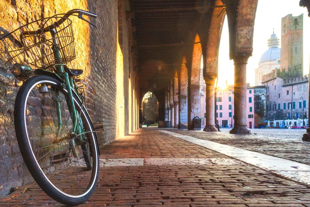 View of Piazza Sordello from Palazzo Ducale during sunset, Mantua, Lombardy, Italy.