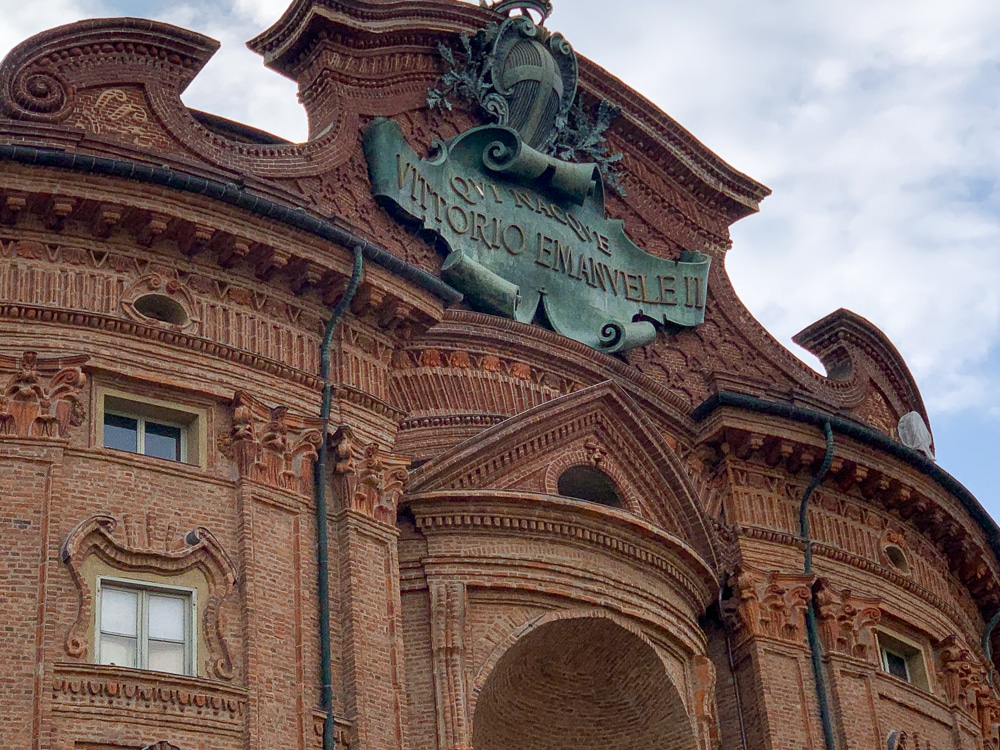 close up of palazzo carignano in Turin Italy