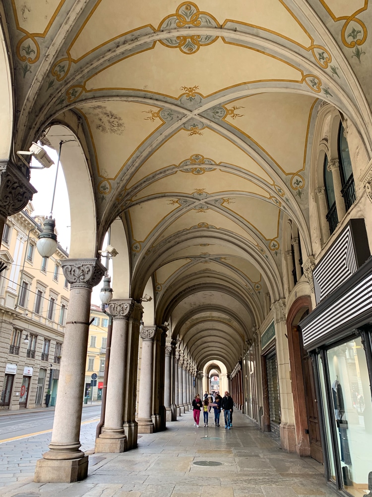porticoed sidewalk in turin italy