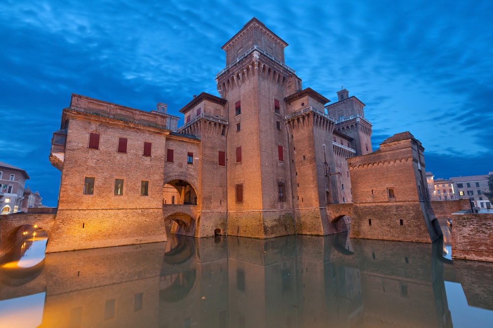 Estense Castle in Ferrara Italy at night
