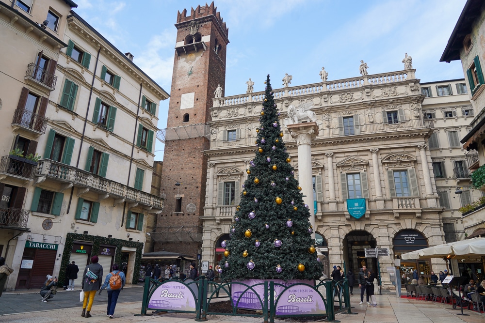 Christmas tree in Piazza delle Erbe in Verona Italy