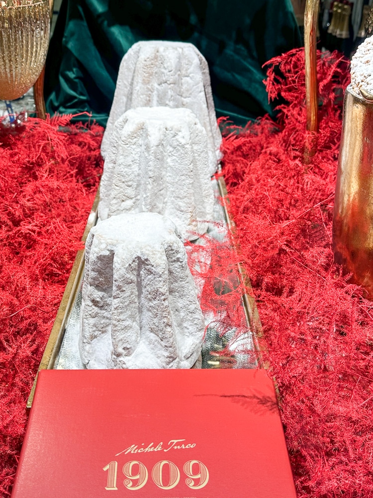 Pandoro cakes in a shop window during the Verona Christmas Market
