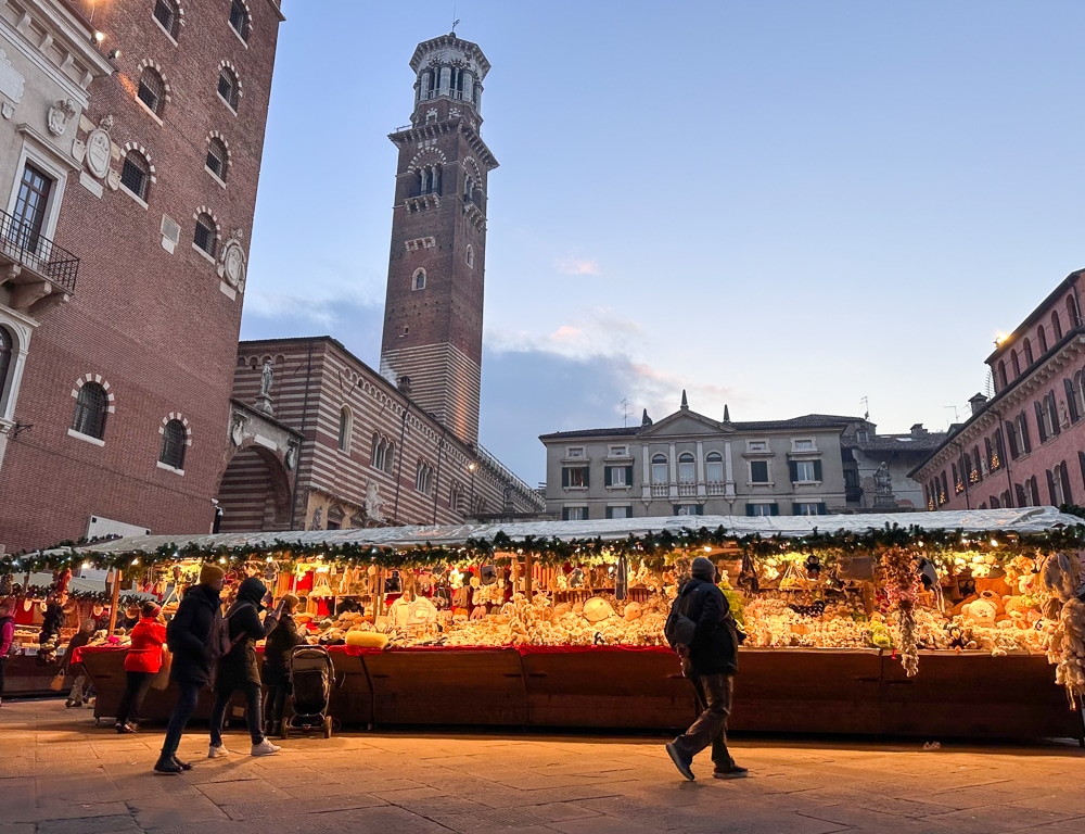Verona Christmas market at dusk