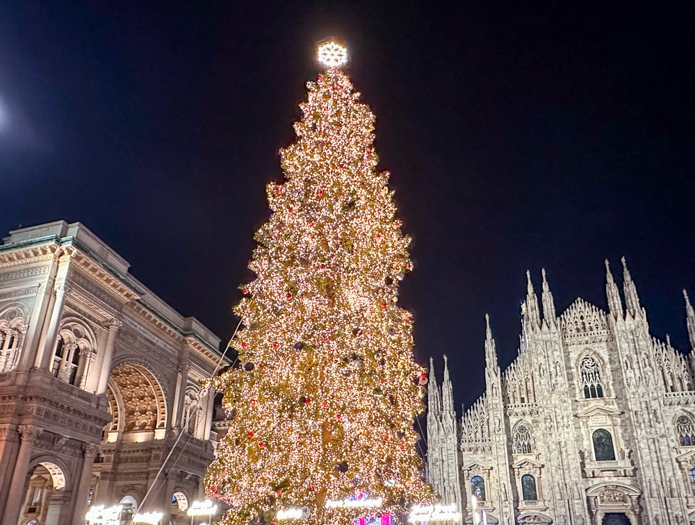 Christmas tree in front of the Duomo in Milan Italy