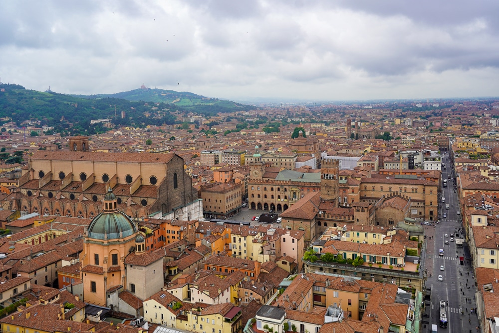 Birds-eye view of bologna in northern italy