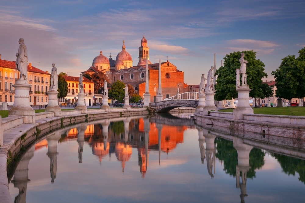Prato della Valle in Padua at sunset, Italy
