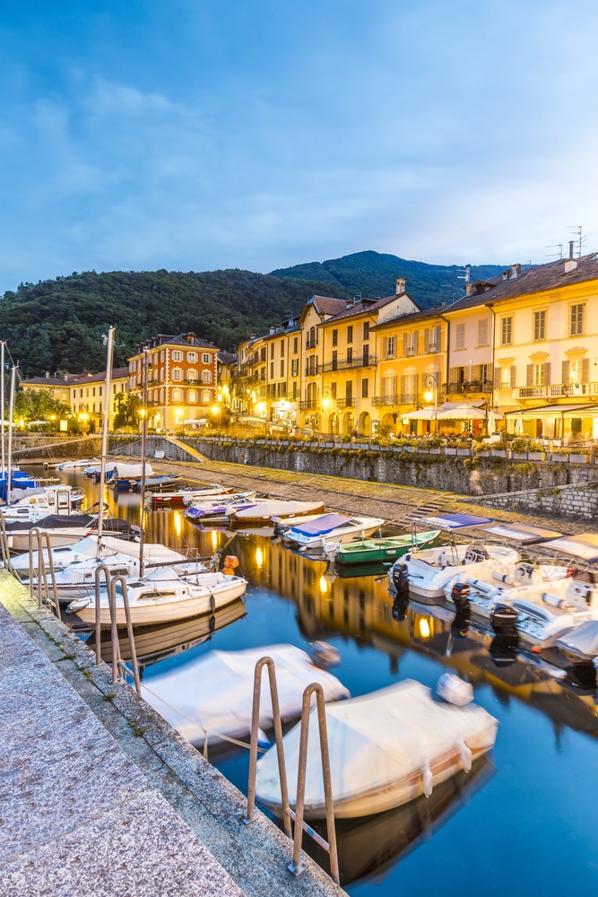 night view of Cannobio on Lake Maggiore in Italy