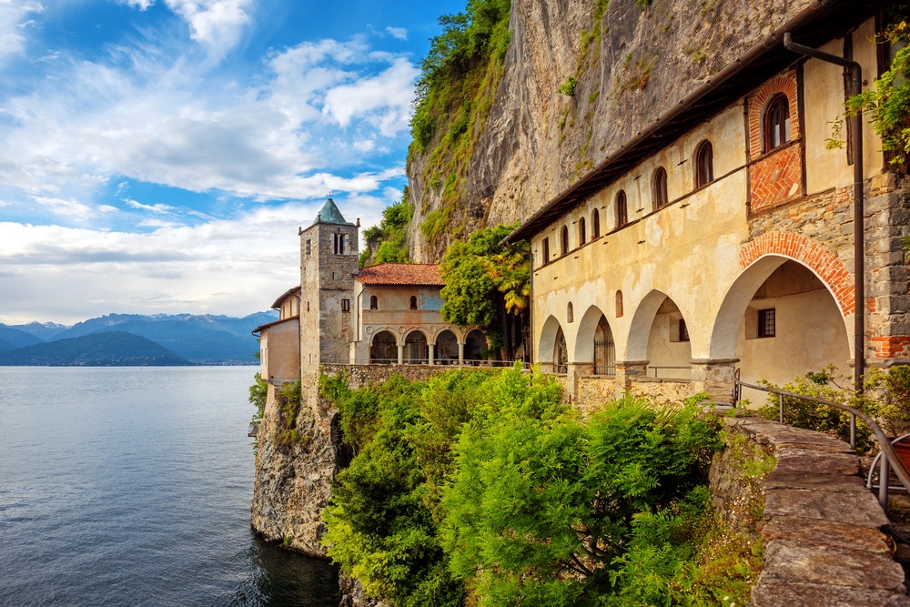 Monastery on the cliff face of Lake Maggiore in Italy