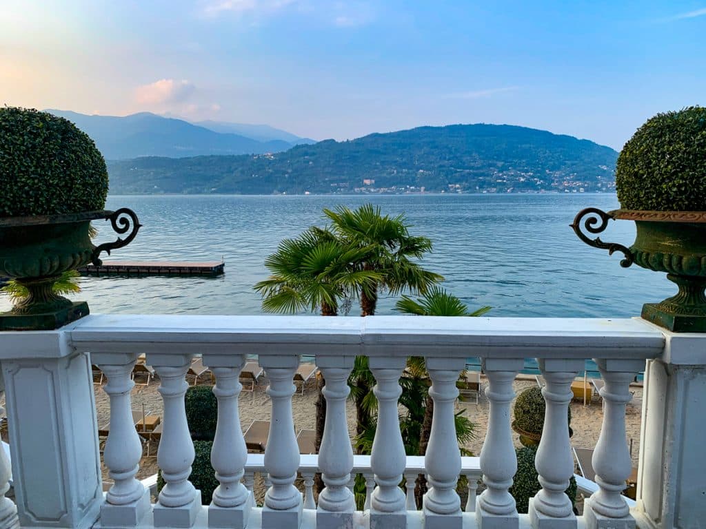 View of lake Maggiore in Italy from a hotel balcony