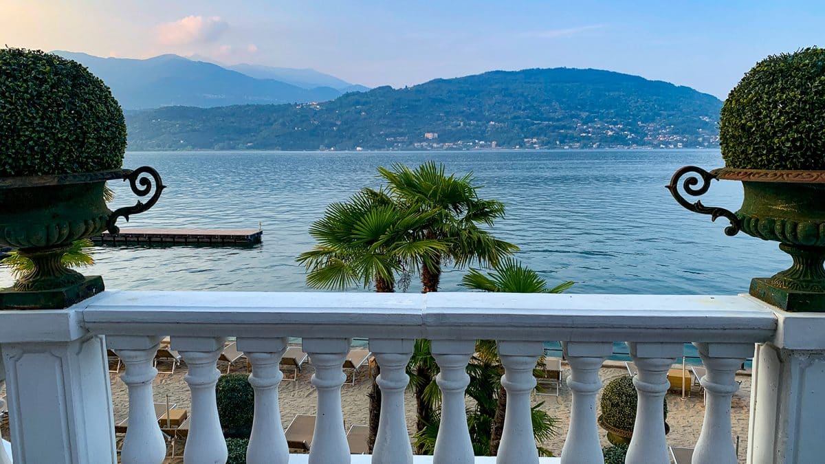 View of lake Maggiore in Italy from a hotel balcony
