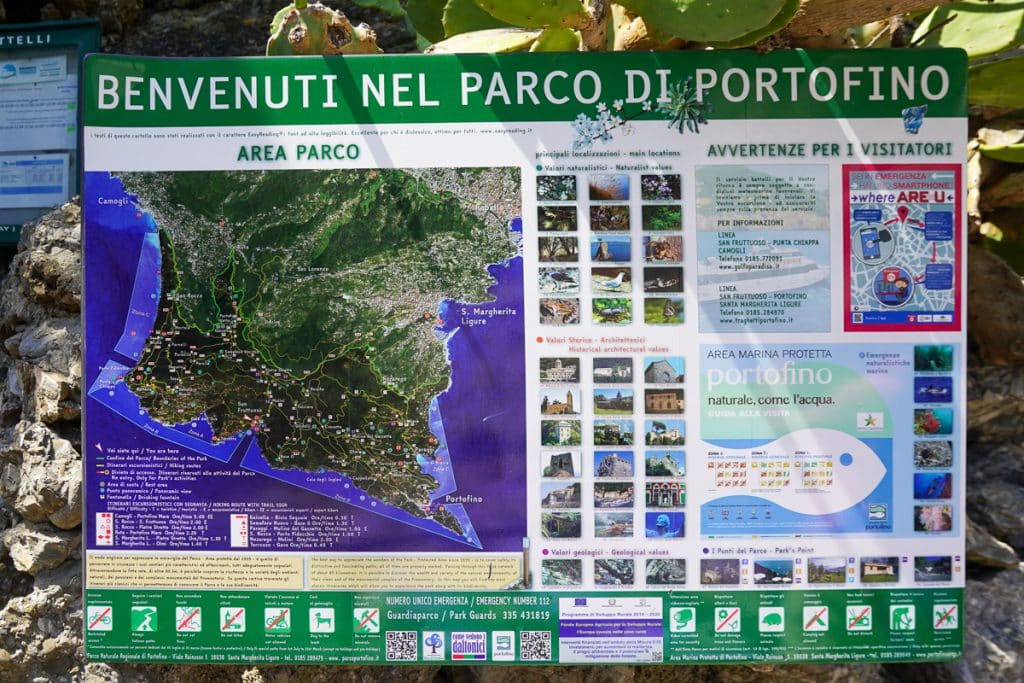 portofino regional natural park sign and map