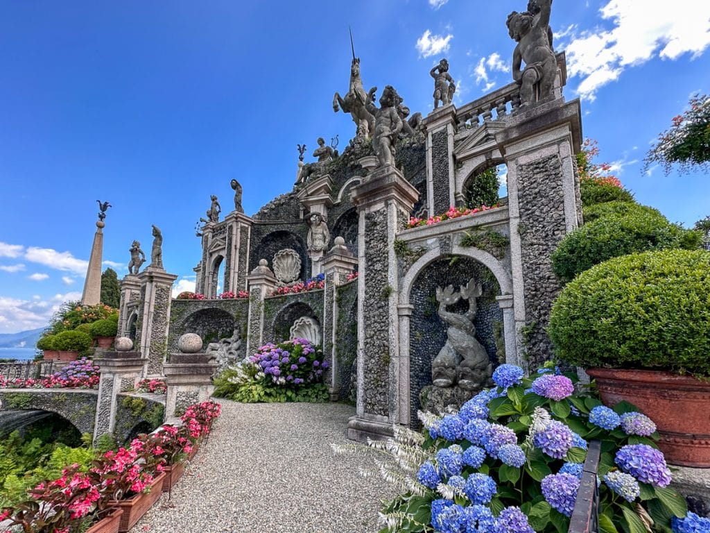 ornate multi level baroque fountain at Isola Bella garden on Lake Maggiore in northern Italy