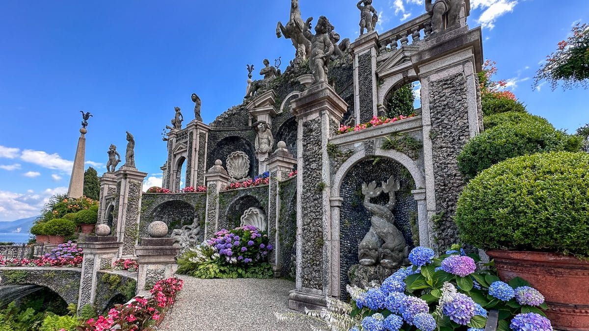 ornate multi level baroque fountain at Isola Bella garden on Lake Maggiore in northern Italy