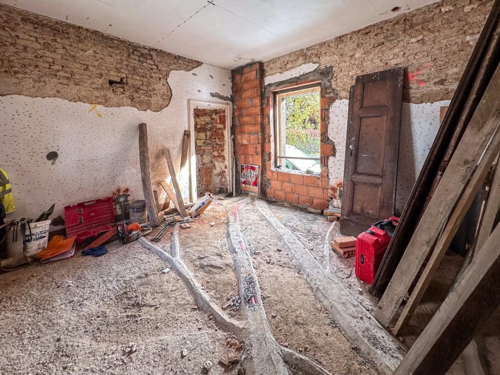 a room in an old Italy house stripped back to the bones during renovation