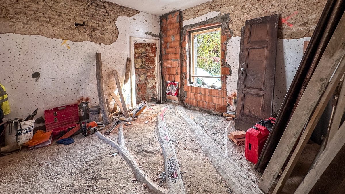 a room in an old Italy house stripped back to the bones during renovation