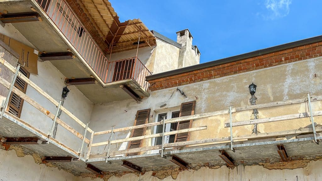 Close up of a new balcony on an Italian house