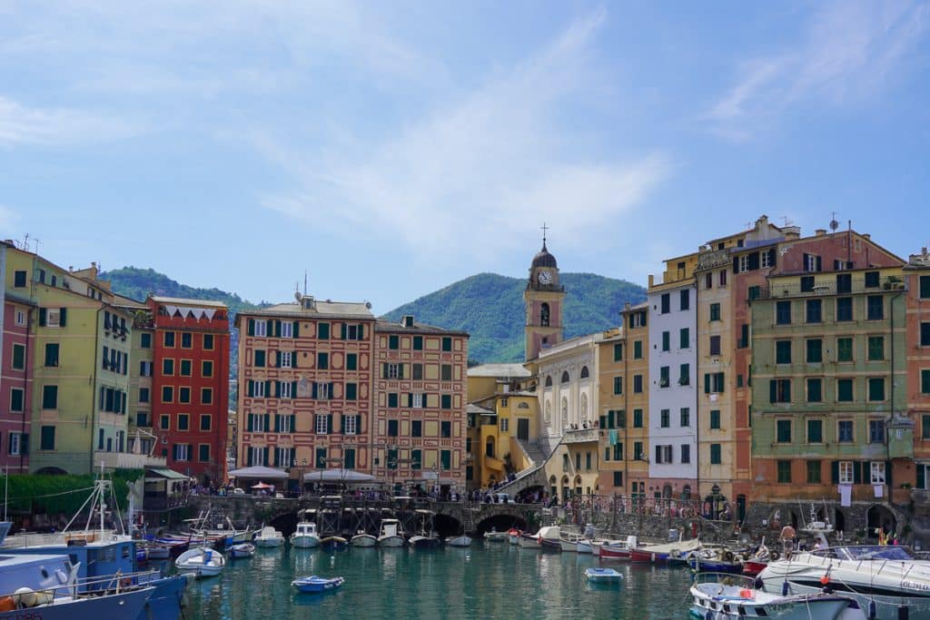fishing harbor in Camogli Liguria Italy