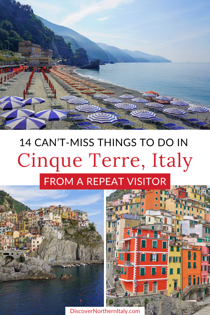 italy 3 photo collage with text overlay that reads 14 can't miss things to do in cinque terre italy from a repeat visitor